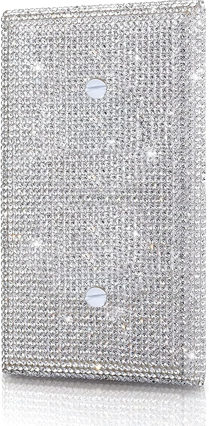Silver Shiny Silver Rhinestones Wall Plates Light Switch Cover Plate Decorative 3 Gang Wall Plate Bling Light Switch Cover