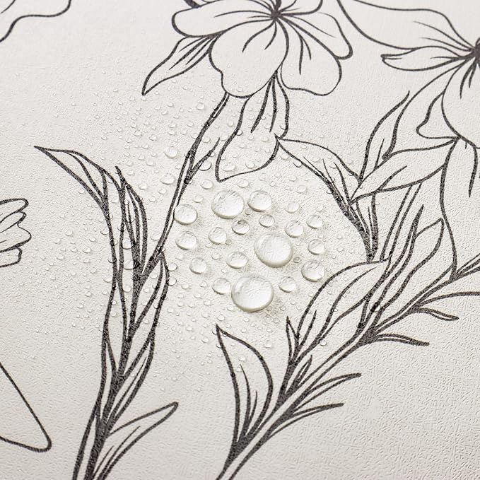 Hopepak Black and Cream White Wallpaper Floral Peel and Stick Wallpaper 17.3" x 78.7" Self Adhesive Removable Vintage Wall Paper for Bedroom Flower Boho Contact Paper for Cabinets Drawers Vinyl