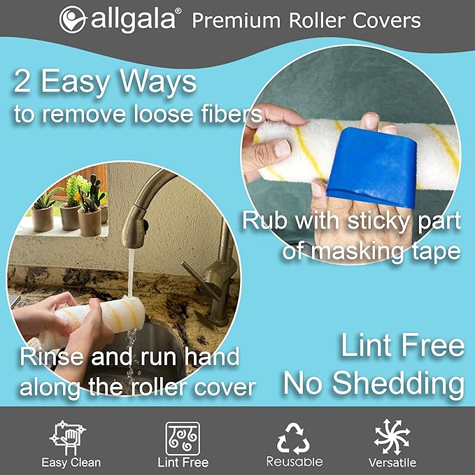 Allgala Paint Roller Covers, 24 Pack 9 Inch Shedless Lint Free Painter Roller Covers 1/2 in Roller Naps for Paint Roller Kit