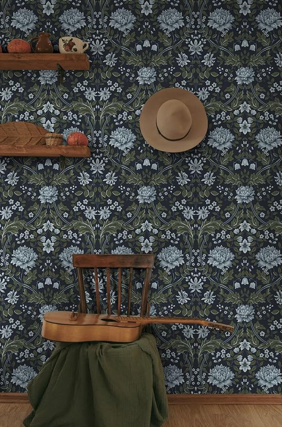 NextWall Honeysuckle Trail Floral Vintage Peel and Stick Wallpaper (Blue & Sage)