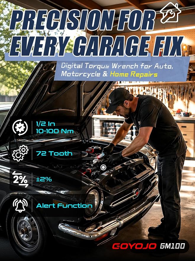 GOYOJO 1/2 Inch Digital Torque Wrench 7.37-73.76 ft-lb/10-100Nm High-Precision Professional Tool for Auto Repair, Motorcycle Maintenance, and DIY Projects ±2% Accuracy