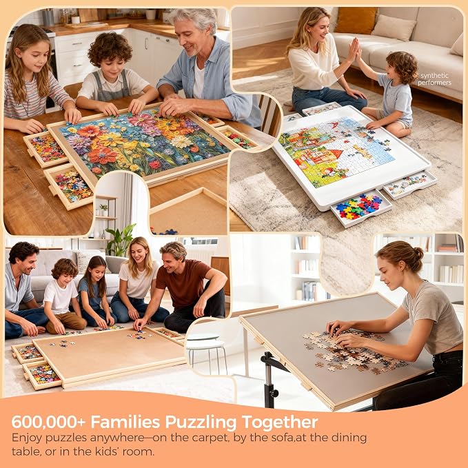 ALL4JIG 2000 Pieces Rotating Puzzle Board with 6 Drawers and Cover,28.50"x40.16"Portable Wooden Jigsaw Puzzle Table for Adults,Lazy Susan Spinning Puzzle Boards Gift for mom,Surface for Lego Building
