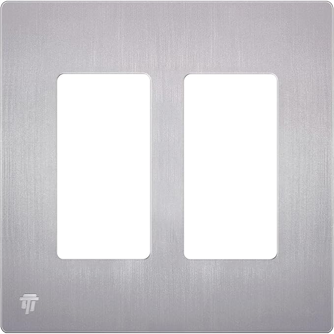 ENERLITES Elite Series Screwless Decorator Wall Plate Child Safe Outlet Cover, Gloss Finish, Size 2-Gang 4.68" H x 4.73" L, Unbreakable Polycarbonate Thermoplastic, SI8832-BSV, Brushed Silver