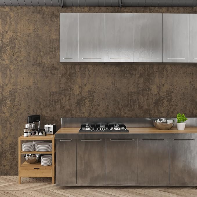 48x354in Extra Wide Concrete Wallpaper Peel and Stick Dark Brown Cement Countertop Contact Paper Waterproof Vinyl Wrap Matte Thick Bubble-Free Design Self-Adhesive Wall Sticker Retro Industrial Style