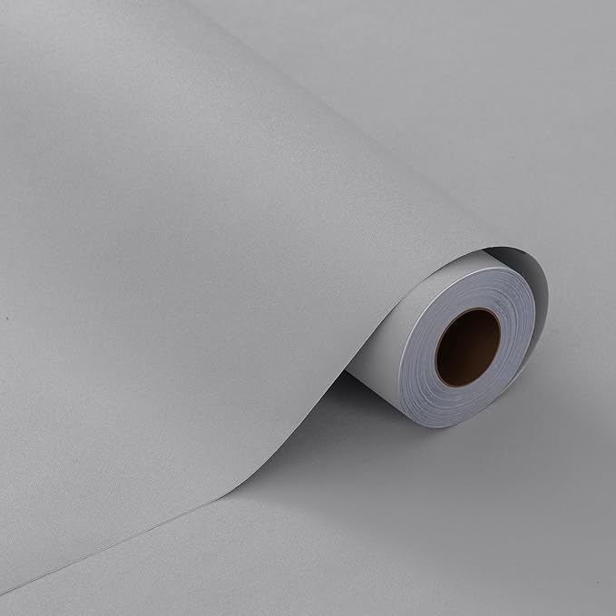 FUKU MON 24"x394" Grey Wallpaper Matte Solid Gray Contact Paper Self-Adhesive Peel and Stick Thick Removable Texture Wallpaper for Bedroom Cabinets Livingroom(Ligth Gray)
