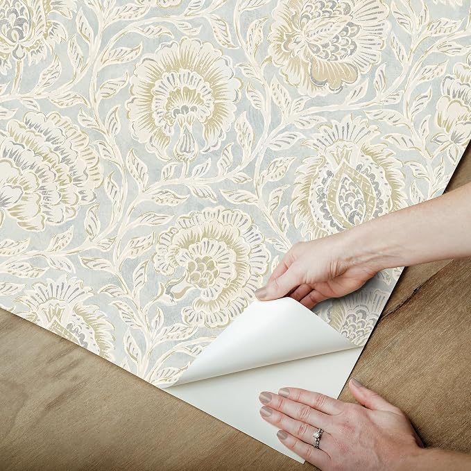 NuWallpaper x Nabela Noor Home Aliviya Mint Peel and Stick Wallpaper, Flowers, Transitional, Self-Adhesive, 20.5-in x 18-ft