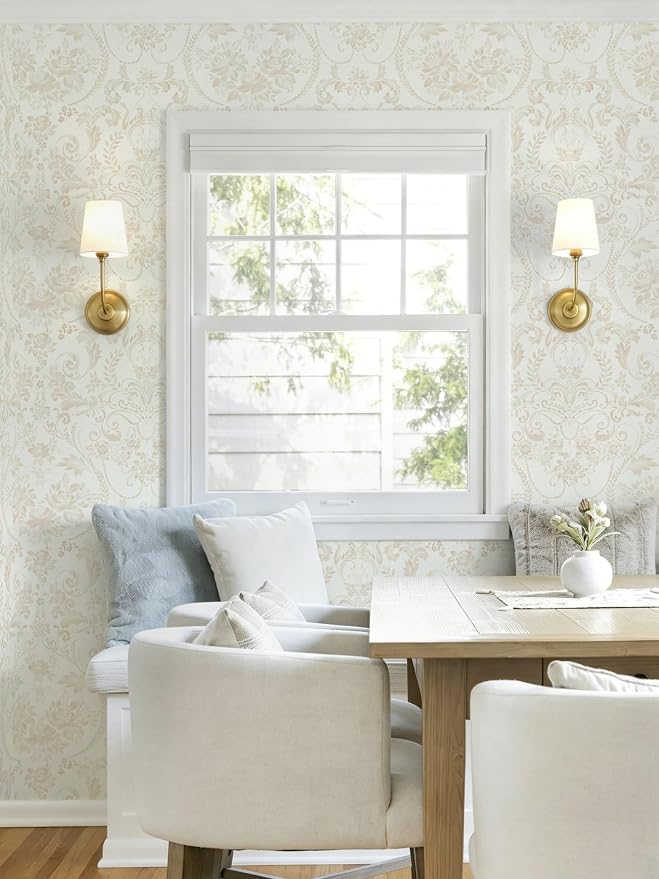 Ismoon Floral Peel and Stick Wallpaper Vintage Beige Contact Paper Watercolor Damask Wallpaper Boho Waterproof Removable Self-Adhesive Wall Paper for Bedroom Shelf Cabinet Décor 17.3in x 6.56ft