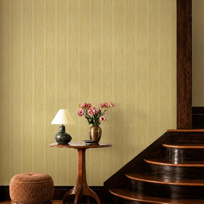 Khaki 3D Embossed Textured Peel Stick Wallpaper 17.3"x800" | Removable Renter Friendly Contact Paper, Waterproof Self Adhesive Wallpaper for Bedroom, Bathroom, Decor