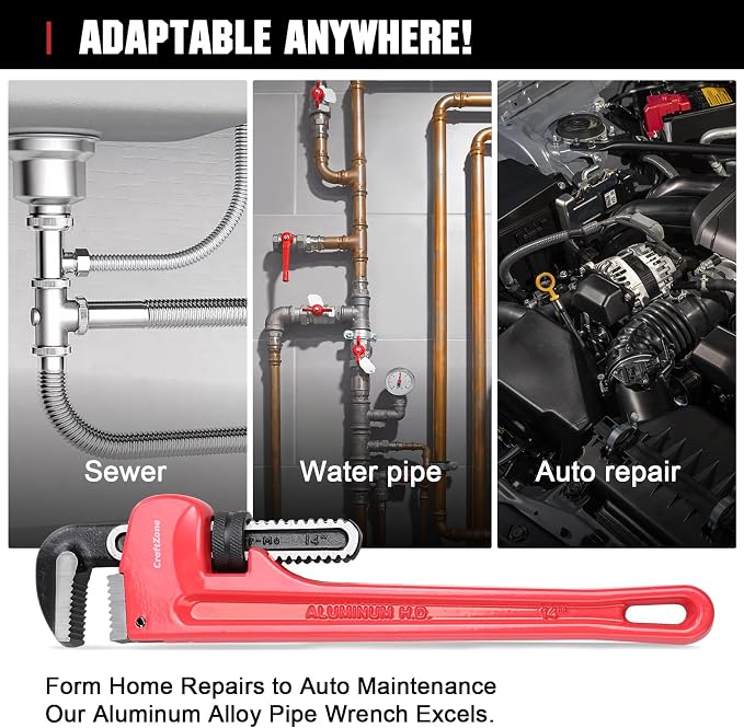 3Piece Aluminum Pipe Wrench Set (10”, 14”, 18”), Heavy-Duty Adjustable Straight Plumbing Wrenches, Drop-Forged Jaws, Lightweight Design, Versatile for Plumbing & Home Repair