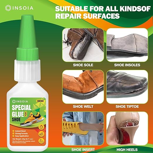 INSOIA Clear Super Glue for Shoe Repair, 20g, Waterproof, Strong, Quick Fix, Bonding Shoe Sole, Boots, Sandals, Sneakers, Leather & Footwear Items