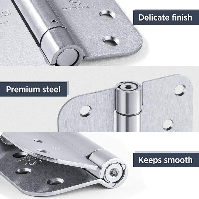 Satin Door Hinges Self Closing Hinge Auto Close Hinge Outlet Hardware Adjustable Spring Loaded Hinges 5/8" Radius Corner for Commercial Grade Self-Closing, UL Listed 3 Pack