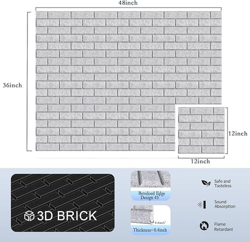 12Pack Acoustic Wall Panels, 12"×12"×0.4" Self-Adhesive 3D Brick Pattern Sound Proof Panels for Walls, High Density Decorative Acoustic Foam Sound Proofing for Recording Studios, Home, Grey