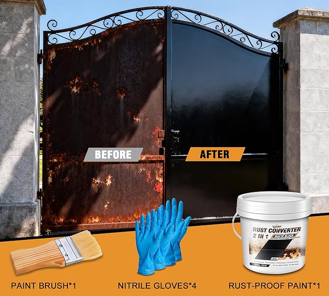 2 in 1 Rust Converter & Metal Primer, 72oz Matte Black Rust Remover for Metal, Trailer, Truck, Chassis, Frame, Water-based Rust Inhibitor and Encapsulator Paint, Easy Application, Long-Lasting
