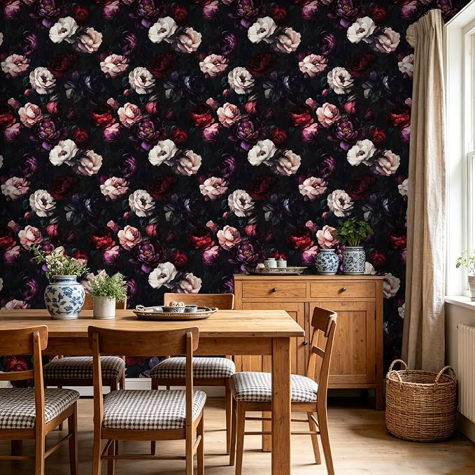 ILHIIOR Dark Floral Peel and Stick Wallpaper 17.5 x 118 Inches | Leaf Removable Self Adhesive Waterproof Contact Paper, Renter Friendly Decor for Cabinets, Drawers & Bedroom Walls