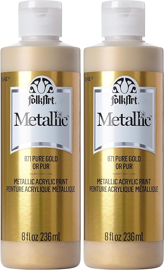 FolkArt Acrylic Paint in Assorted Colors (8 oz), Pure Gold, (Pack of 2)