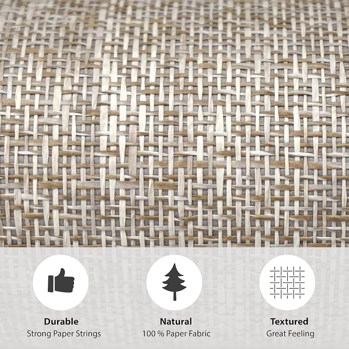 Ansehan Wallcovering W707 Terraces Collection 36" W x 8 Yard L, Natural Paper Weave Grasscloth Modern Texture Wallcovering for Living Room Bedroom Feature Wall, Biscotti
