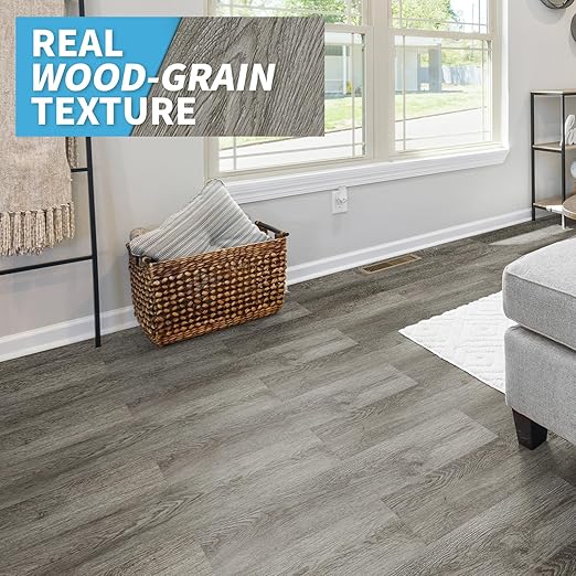 Art3d Peel and Stick Floor Tile Vinyl Wood Plank 36-Pack 54 Sq.Ft, Deep Gray, Rigid Surface Hard Core Easy DIY Self-Adhesive Flooring
