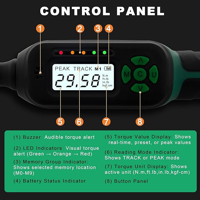 AEROFORCE 3/8" Drive Adjustable Digital Torque Wrench, 6.8-135Nm Electric Torque Wrench with 38MM Open End, Interchangeable Jaw & Ratchet Head, for HVAC, Automotive, Motorcycle and Narrow Pipeline