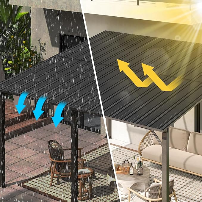 Metal Roof Panels - 10 Pcs Corrugated Pergola Roofing Panels Heavy Duty Waterproof Tin Roofing Materials for Shed Gazebo Patio Garages 42.52x17.7in, Black