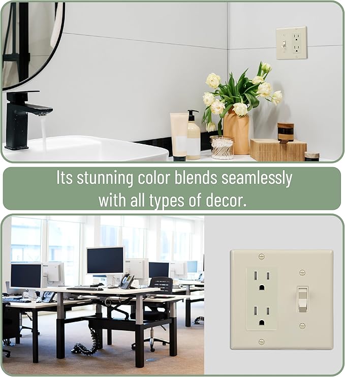 Bates- Combination Wall Plate, Toggle Switch/Decorator, Ivory, 4.5"x4.57"/Standard Size, 2 Gang Wall Plate
