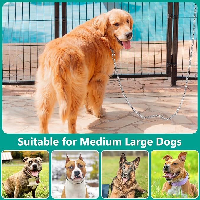 Tresbro Heavy Duty Dog Chains for Outside, 25FT Stainless Steel Tie Out Cable with Swivel Hook for Small Medium Dogs, Metal Chew Proof Pet Runner Chain Leash Lead for Outdoor Camping Hiking Yard, 4MM