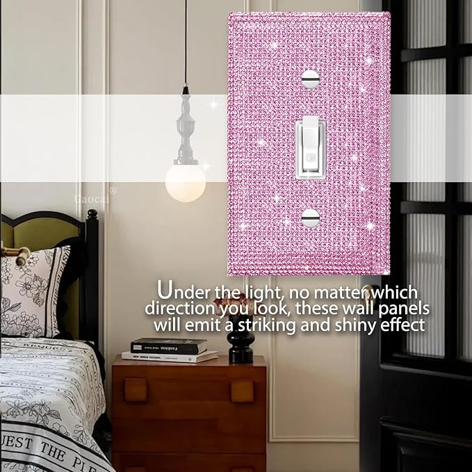 Silver Shiny Pink Rhinestones Light Switch Cover Plate Decorative Wall Plate Rhinestones Single Light Switch Cover