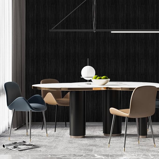 Black Grasscloth Peel and Stick Wallpaper - 15.7"x120" Vintage Texture Removable Waterproof Wall Paper for Room Walls, Cabinets, Furniture, Drawers, Desk