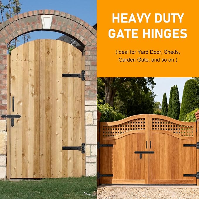 Heavy Duty Gate Hinges, 900 Lbs Capacity and Built-in Ball Bearings, 13" Bolt-On or Weld-On Hinges, 180° One-Way Open Gate Hinges for Wooden/Metal Gates,Garden Gates, Fence, Sheds (Matte Black)