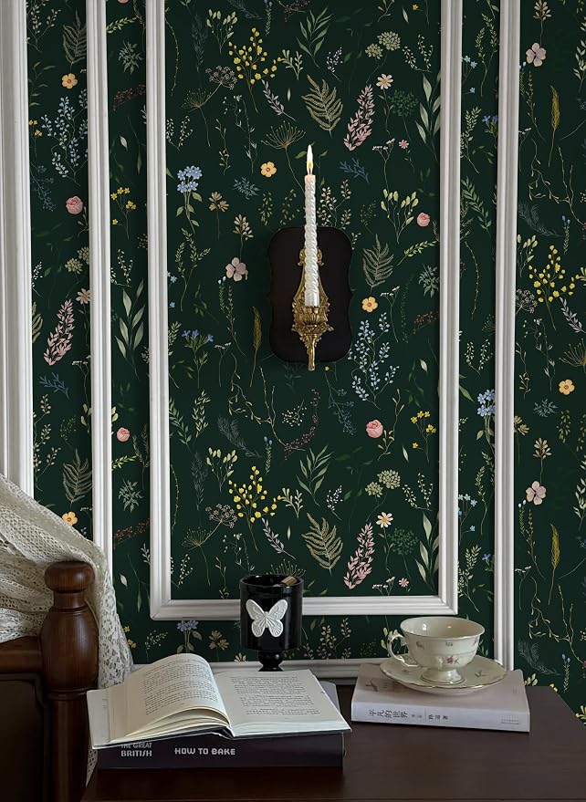 Dimoon 78.7"x16.1" Floral Peel and Stick Wallpaper Dark Green Smooth Contact Paper Flower Thicken Waterproof Green Leaf Self Adhesive Pomegranate Wallpaper Removable Shelf Liner Decal Vinyl Roll