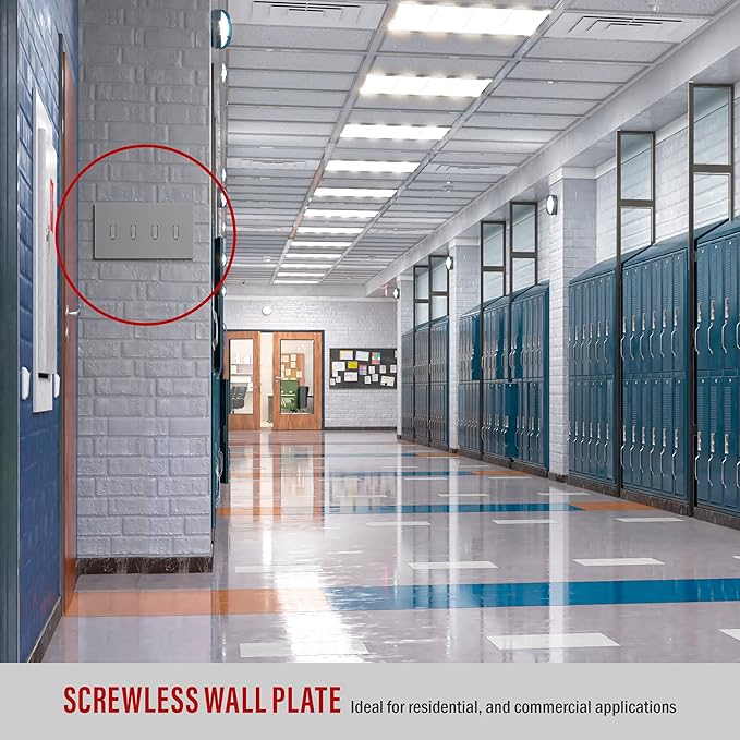 ENERLITES Screwless Quadruple Toggle Switch Wall Plate, Child Safe Light Switch Cover, Standard Size 4-Gang 4.68" x 8.38", Unbreakable Polycarbonate Thermoplastic, UL Listed, SI8814-GY, Glossy, Gray