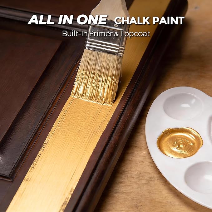 Nicpro Gold Chalk Paint for Furniture, 8.45oz/250ml, All-in-One Metallic Gold Leaf Paint with Built-In Primer & Topcoat, Soft Gloss Finish, Non-Toxic Chalk Paints for Wood, Metal & Home Decor