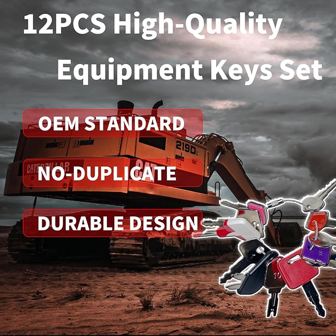 12PCS Heavy Equipment Keys Master Set, Construction & Agricultural Machinery Spare Parts Fit for JCB CAT Takeuchi Indak Hyster Hitachi Excavators Forklifts Tractors Backhoes