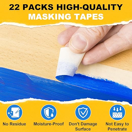 Masking Tapes Bulk 1 Inch 22 Packs White Painters Drafting General Using Tapes for Painting, Craft Art, Label, Packing, Office, School, Home,1 Inch x 55 Yards x 22 Rolls (1210 Total Yards)