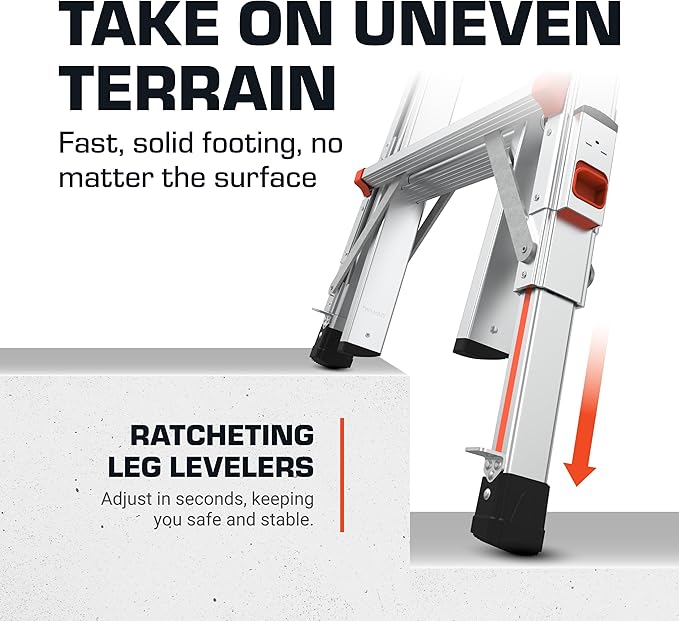 Little Giant Ladders Velocity 26-Ft Folding Multi-Position Ladder, Aluminum, 300 lb Load Capacity, Type 1A Extra Heavy Duty, 26-Ft Reach, with Ratchet Levelers and Wheels (15426-801)
