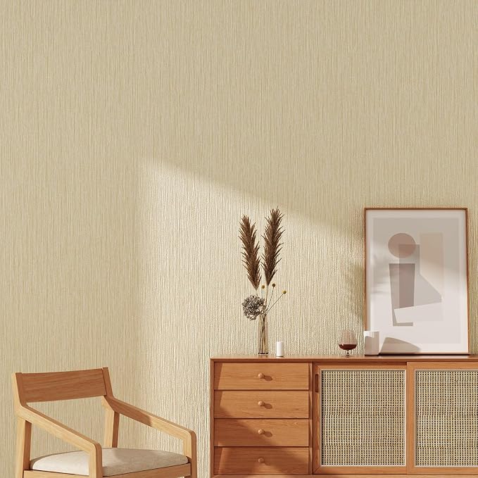 Haimin Grasscloth Wallpaper Textured 24in X 393in Fabric Contact Paper Textured Linen Wall Paper Peel and Stick Self-Adhesive Thick Vinyl Embossed Wallpaper (Yellow)
