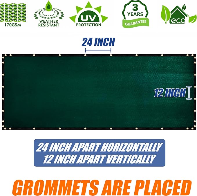 Amgo Custom Made 8' x 7' Green Fence Privacy Screen Windscreen with Bindings and Grommets, Heavy Duty for Commercial & Residential, 90% Blockage, Cable Zip Ties Included (We Customize)