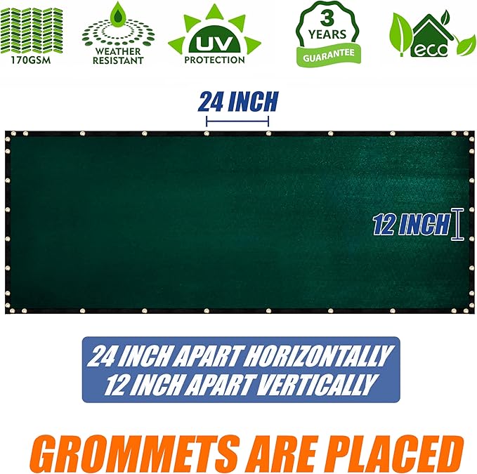 Amgo Custom Made 8' x 184' Green Fence Privacy Screen Windscreen with Bindings & Grommets, Heavy Duty for Commercial and Residential, 90% Blockage, Cable Zip Ties Included (We Customize)