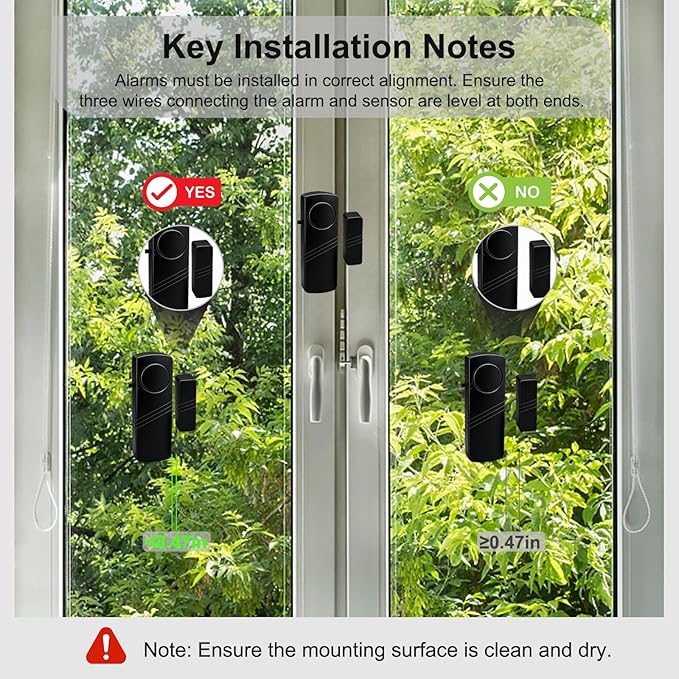 Door Window Alarm - 90dB Loud Home Security Sensor for Kids Safety, Burglar Alert for House, Apartment, Office, Hotel & Pool Window, Black (4 Pack)
