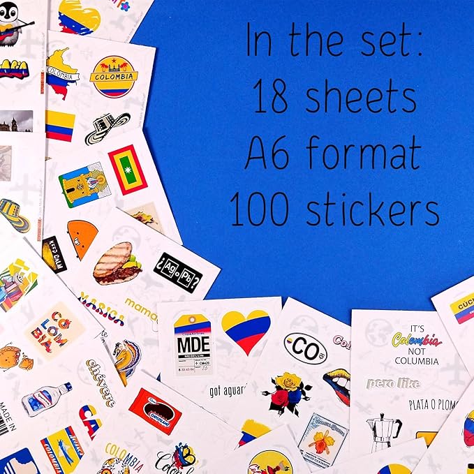 BulbaCraft 100Pcs Colombia Stickers for Water Bottle and Laptop - Colombian Party Supplies & Decorations, Waterproof Vinyl Decals, Colombia Flag Decals, Gifts for Women & Men