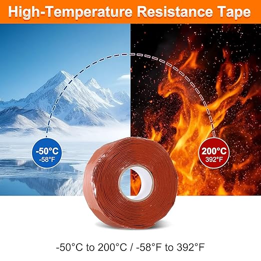 uxcell Self Fusing Silicone Tape, 1" x 10ft Waterproof Water Leak Sealing Tape for Plumbing Pipe Hose Repair Handles, Red (0.5mm Thick)