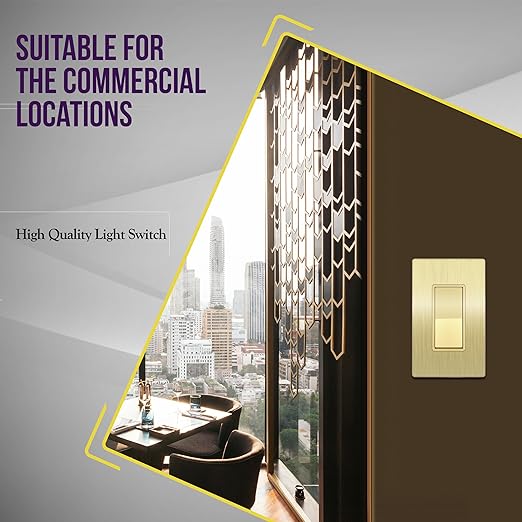 ENERLITES Elite Series Decorator Light Switch with Brushed Screwless Wall Plate, Single Pole, 3 Wire, Grounding Screw, Residential Grade, 15A 120V, UL Listed, 91150-GDWBP5P, Brushed Gold (5 Pack)