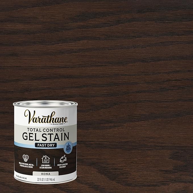 Varathane Total Control Gel Stain | Low Odor Water-Based Formula | Thick Gel Formula for Vertical Surfaces | Ideal for Wood, Metal & Fiberglass | Quart | Kona