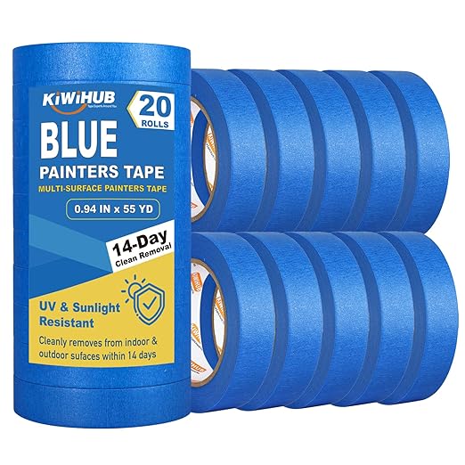 Blue Painters Tape - 20 Rolls Masking Tape 1 inch Wide, Multi-Surface No Residue Blue Tape for Walls, Painting, Packing & Automotive 0.94 Inch x 1100 Yards