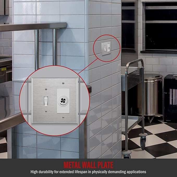 ENERLITES Combination Toggle Light Switch or Decorator Switch Metal Wall Plate, Corrosive Resistant, Mid-Size 2-Gang 4.88" x 4.92", 771131M, 430 Stainless Steel, UL Listed, Silver