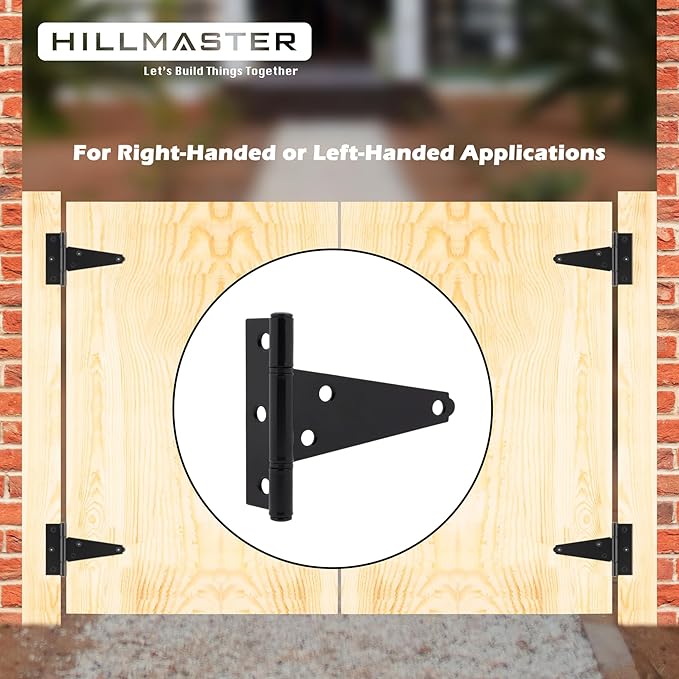 HILLMASTER 4 Inch T-Strap Hinges Shed Window Door Hinges Gate Strap Hinges Heavy Duty Black Tee Hinge Wrought Gate Hardware Post Small T Hinges for Wooden Fences,Shutter,Yard,Barn Door,Outdoor(4 Pack)