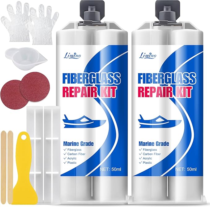 Limino Marine Fiberglass Repair Kit - 100ml Fiberglass Resin Filler for Fiberglass Bathtub Chips Cracks Holes Scratch Repair - Gel Coat Repair Kit for Boats, Jet Skis, Surf Boat, Kayak, UV-Resistant