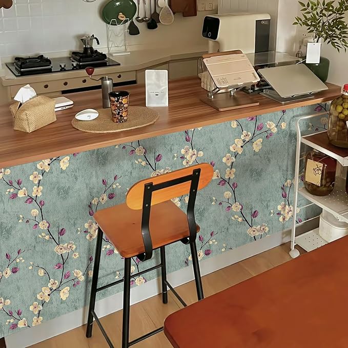 Floral Peel and Stick Wallpaper Flower Tree Contact Paper A Set of 17.5"x480" Self Adhesive Removable Modern Sage Green Wall Paper Decorative Wall Covering Countertop Vinyl Film Roll