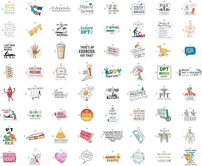 100Pcs Physical Therapy Stickers and Decals for Water Bottle, Laptop - Physical Therapist Gifts & Party Decorations - Medical, Occupational Therapy Stickers- Gift for Women & Men