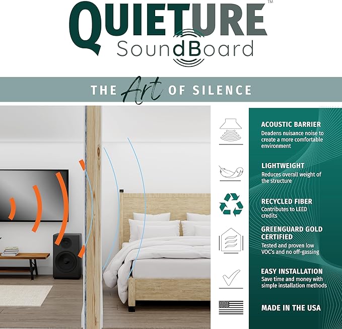 Quieture Soundboard Acoustic Panels Sound Absorbing Fiberboard for Soundproofing & Thermal Insulation Ideal for Walls, Ceilings & Floors - 12 2'x4' Panels, 6mm T (Covers 96 sq ft)