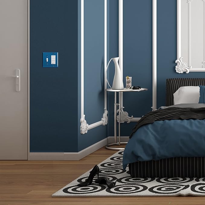ENERLITES Combination Toggle Switch and Decorator Receptacle Metal Wall Plate, Corrosion-Resistant, Stainless Steel 201, Standard Size 2-Gang 4.50" x 4.57", UL Listed, 771131-PBL, Polished Blue